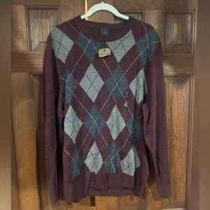 Dockers Maroon and Gray Argyle Crewneck Sweater